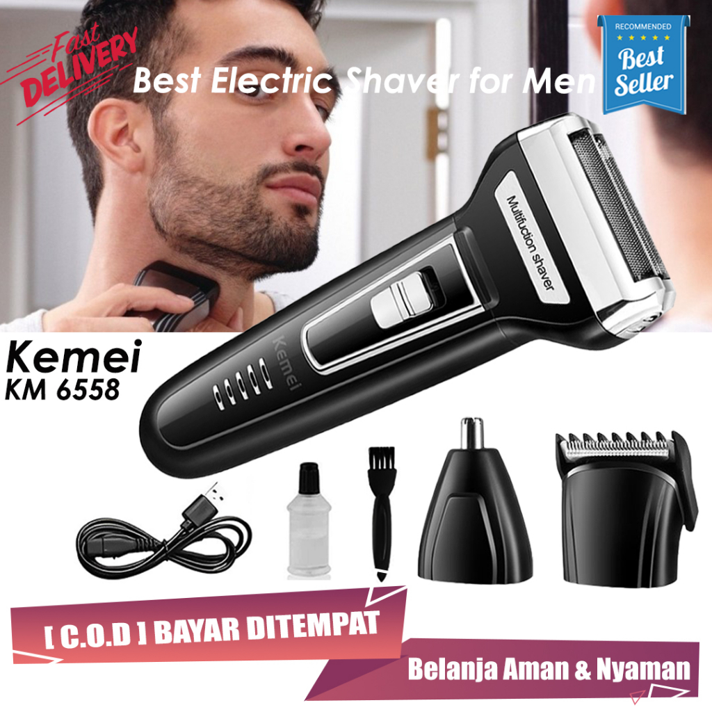 Electric Shaver 3in1 Hair Clipper Nose Trimmer Dual Blade USB Charging KEMEI KM-6558 &amp; KM-6331