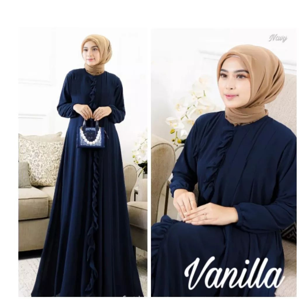 Vanila dress Gamis polos simple Gamis kondangan polos Baju muslim wanita terbaru 2023