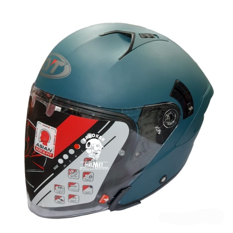 Helm KYT NFJ solid hijau emirald doff double visor original