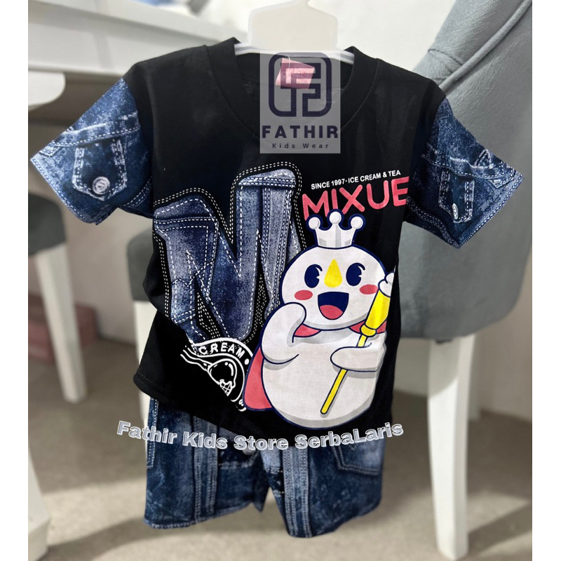 SETELAN ANAK MIXUE TERBARU USIA 1-10 TAHUN MIXUE MERAH ANAK COWOK CEWEK-Lvis Mixue