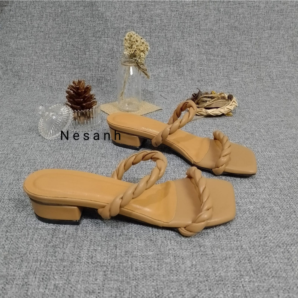 Sandal Heels Wanita Tali Kepang Hak 3cm NESANH - TANIA