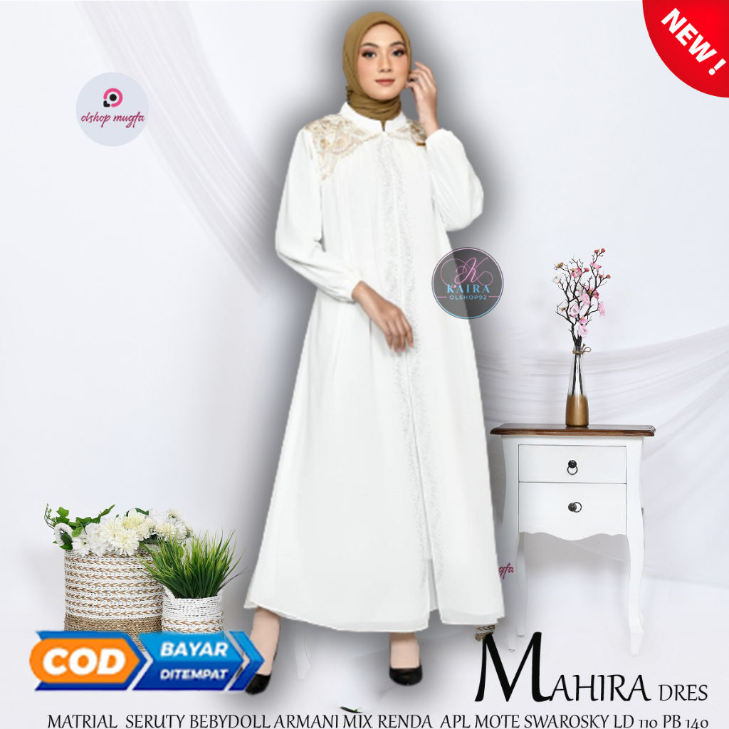 Mahira Dress Gamis Elegan Ceruty Armany Mix Renda AplMote Swarrosky LD 110 cm