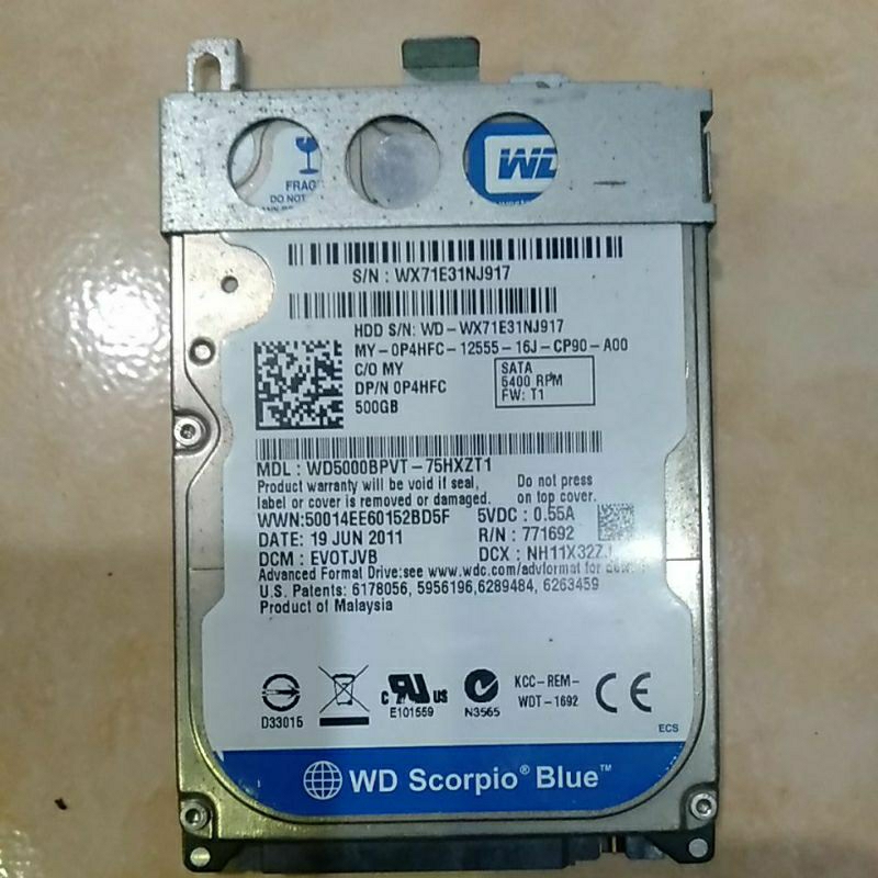 hdd laptop second wd 500gb