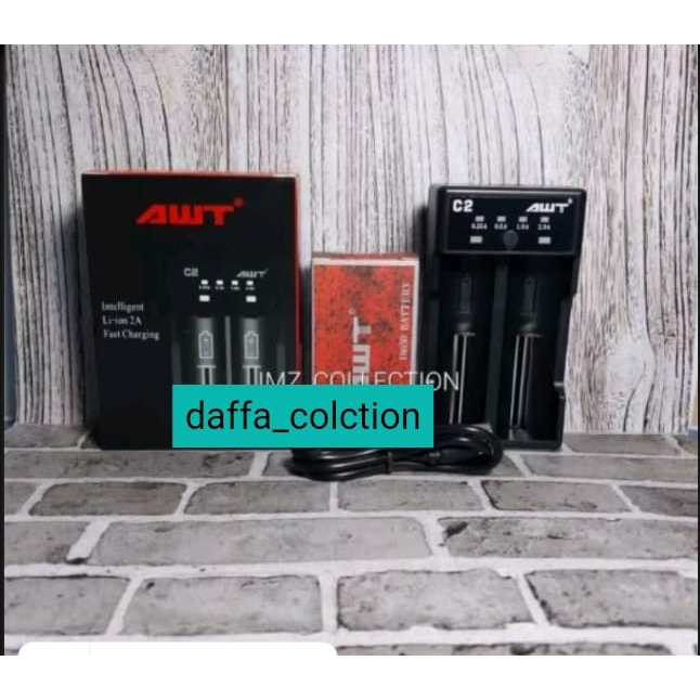 COD PAKET LENGKAP CARGER AWT+2 PCS BATRE AWT PLANGI 3000MAH