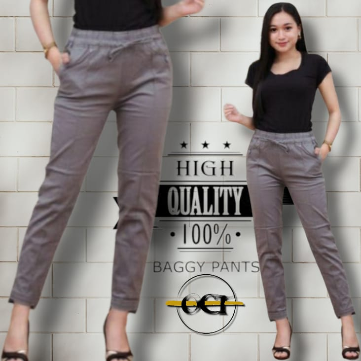 Baggy Pants Premium Full Karet Katun Twill Combed JUMBO