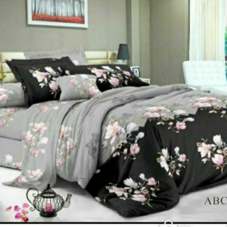 Sprei Set JUMBO 240x200 Katun BONITA/Sprei JUMBO Motif-Mawar Abu
