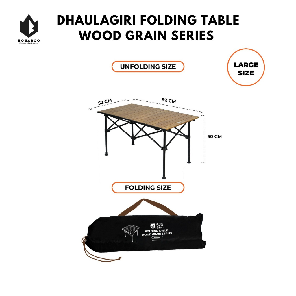 Dhaulagiri Folding Table Wood Grain Size L - Meja Lipat Camping - Meja Lipet Piknik Gunung Outdoor Mancing Hiking