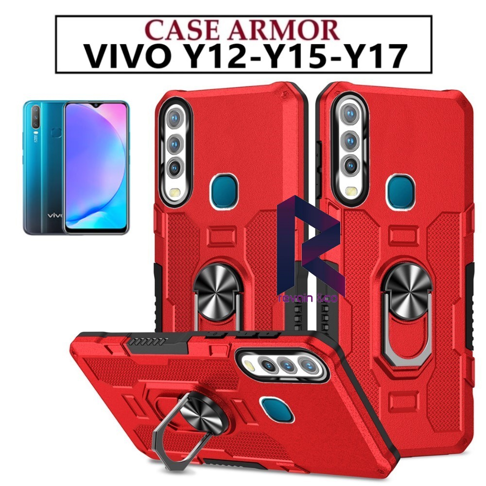 Case Armor VIVO Y12 Y15 Y17 Iring Cincin Magnetic Kesing Hp Protect kamera Premium Hard Case Standing Robot Pelindung Kamera