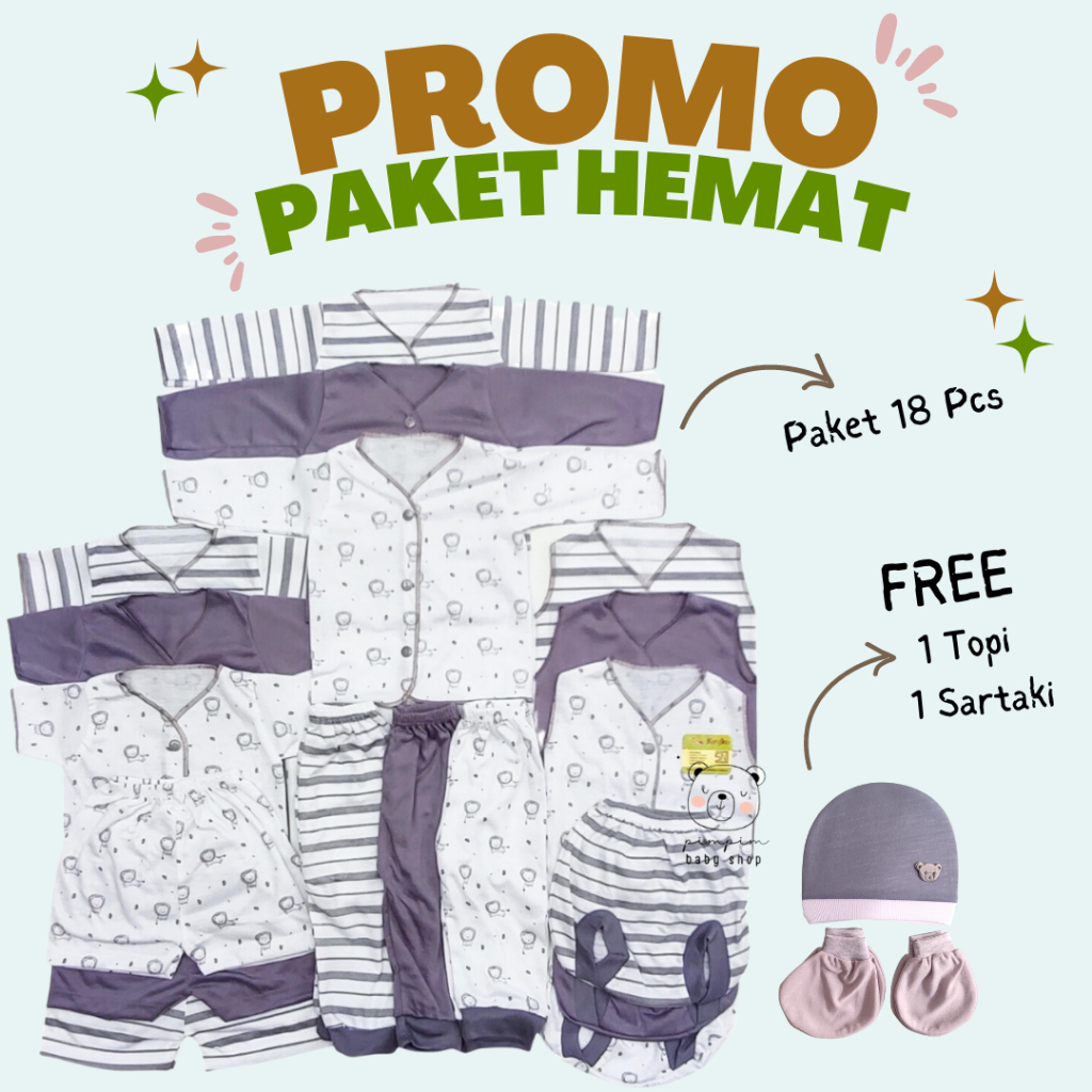 PROMO!! 18 Pcs Paket Baju Bayi Baru Lahir Motif Lucu Best Seller Kado Lahiran Paket Baju Baby Newborn