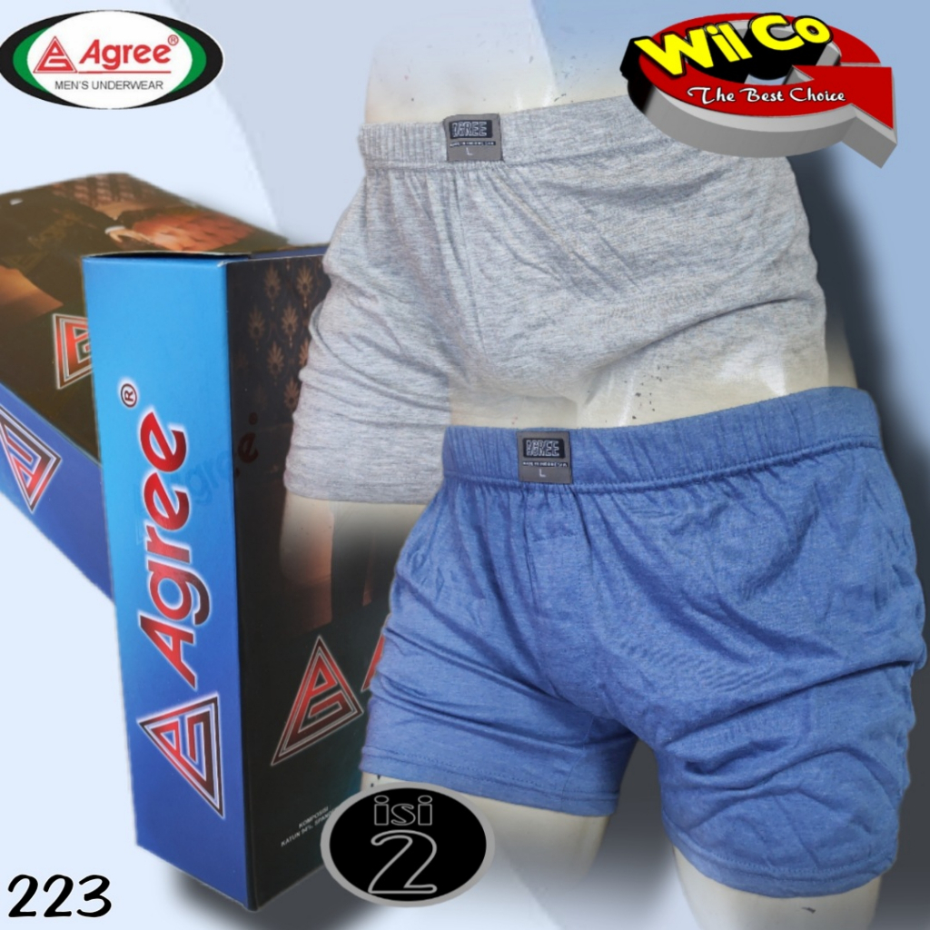 K223D - (DIJUAL PER 1 BOX ISI 2 Pcs) CELANA DALAM BOXER KOLOR PRIA AGREE SIZE M - XL