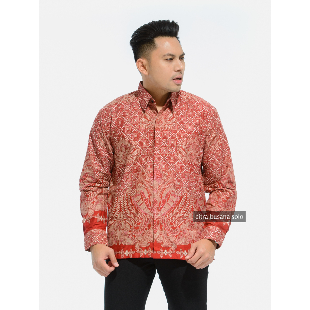 CAKAR PARI MERAH Kemeja Batik Pria Full Furing Bahan Katun Primisima