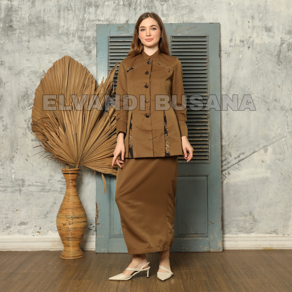 SETELAN JAS WANITA B&amp;V LYNELLE / SERAGAM KERJA BLAZER WANITA / SERAGAM GURU / SETELAN BAJU GURU WANITA - 6608 KHAKI TUA
