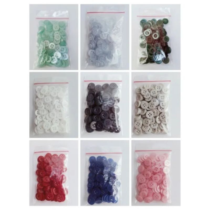 100pcs kancing Hem Kemeja Tunik lubang 4 / kancing Baju 18L /11 mm warna warni