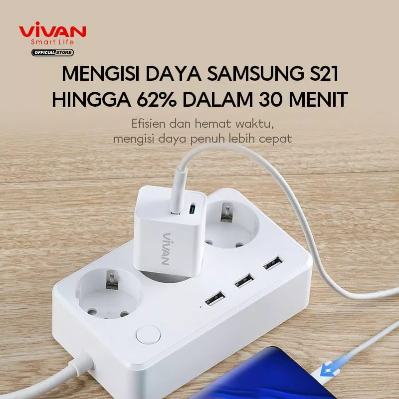 VIVAN Adaptor Charger Power 25 3A PDQC3.0 Batok Dual Port with Super Durability White