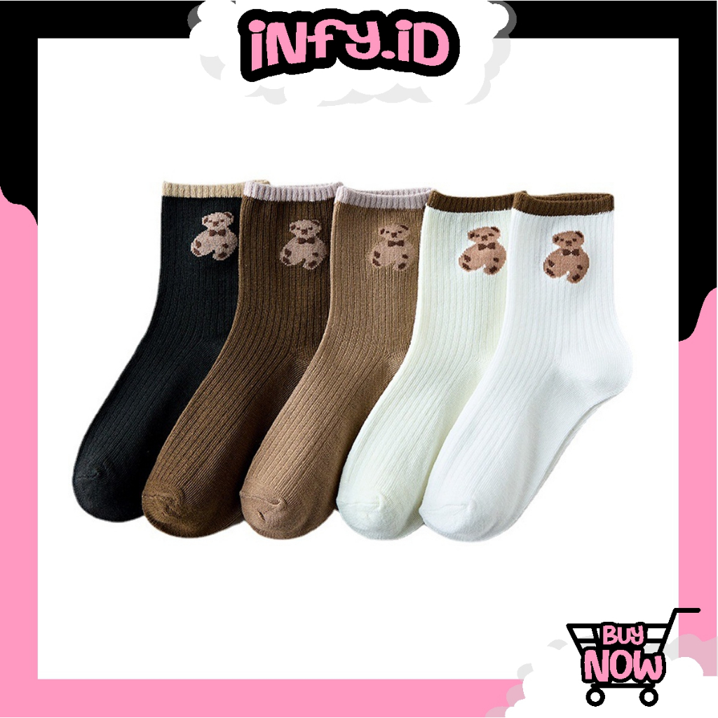 INFY - Kaos Kaki Motif Beruang Coklat Cute Bahan Katun KK151