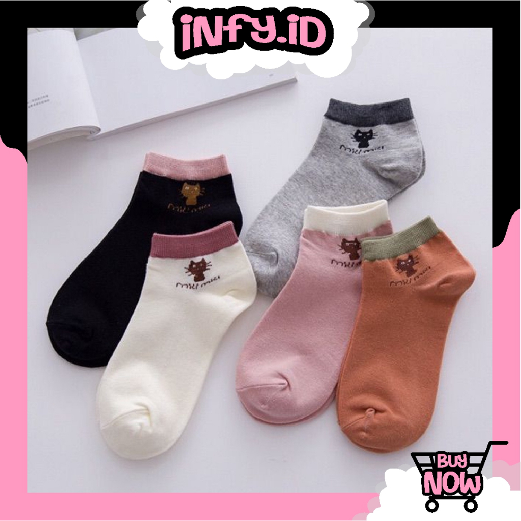INFY - Kaos Kaki Wanita Motif Kucing Miau Miau Women Low Socks Cotton Kaos Kaki Lucu KK147