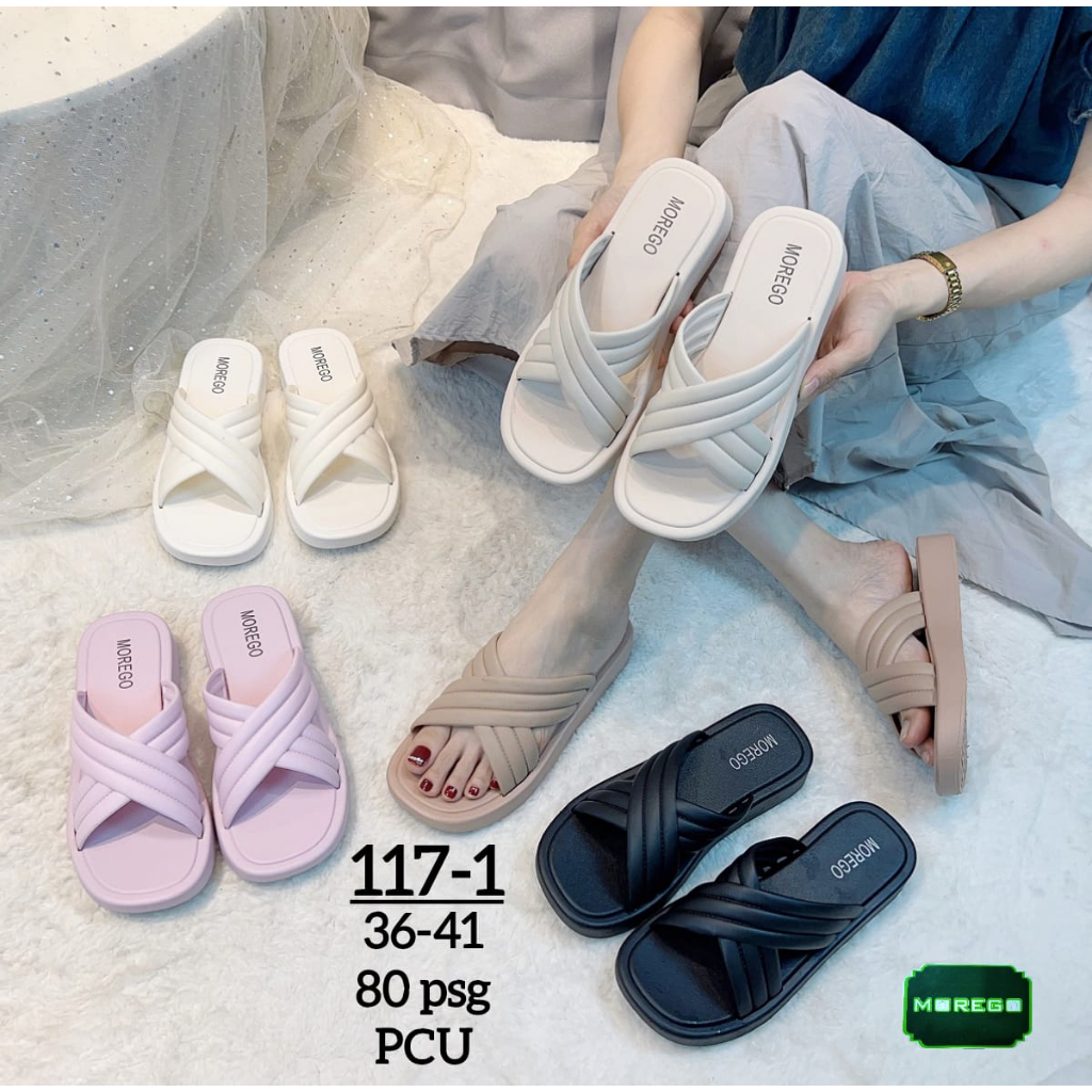 Sandal Selop Silang Wanita Garis-Garis Softly