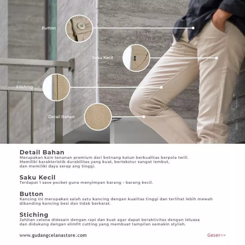 CELANA PRIA CHINO Slim fit Panjang Kerja kantor Santai Liburan Cowok Gentleman 27 - 38