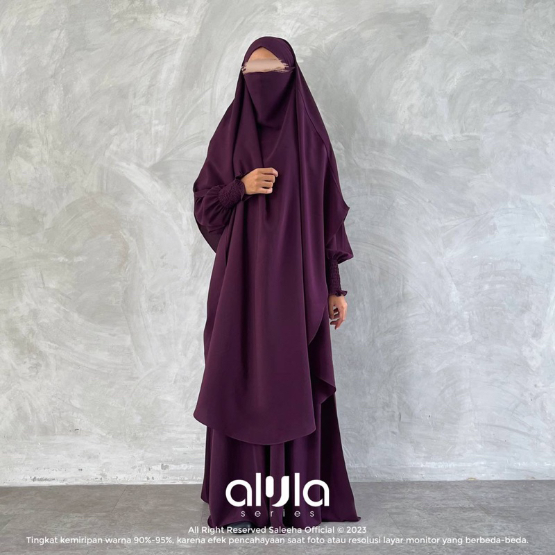 SALEEHA-Alula series set Abaya+French khimar warna burgundy
