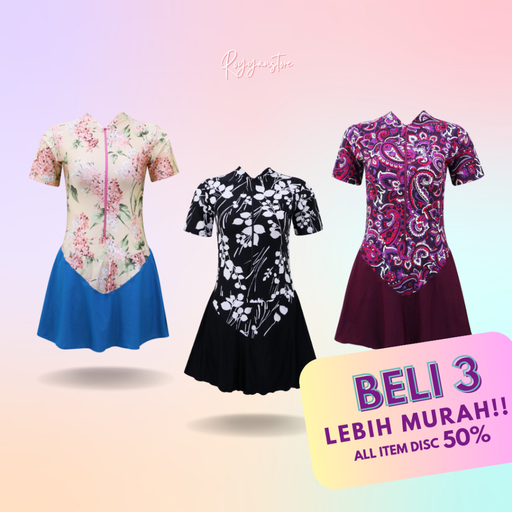 Baju Renang Wanita Rok Pendek Polos Motif