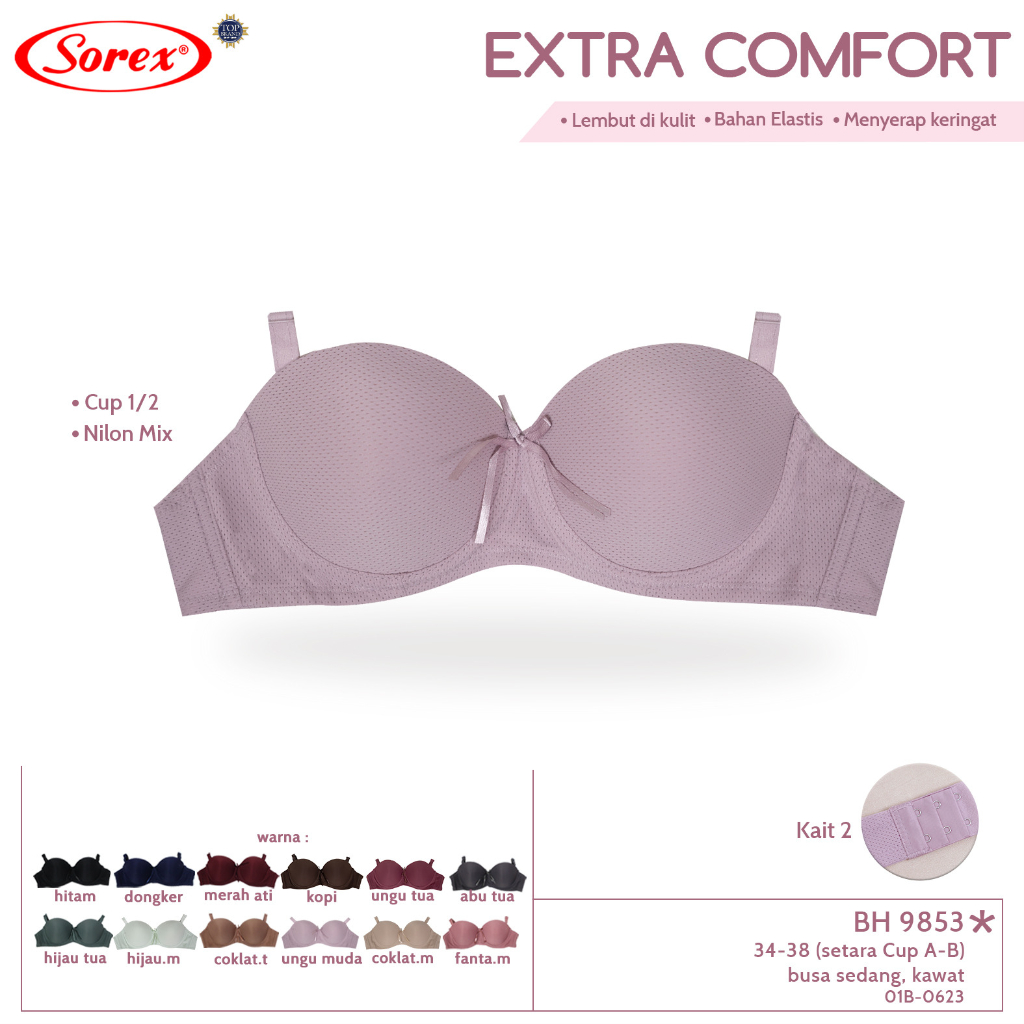 Sorex Bra - BH 9853 - Busa Cup A - B / Kawat Kait 2 - Extra Comfort - Uk 32 - 38