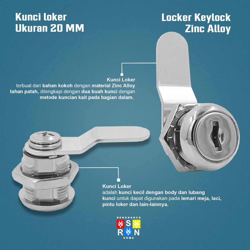 Kunci Laci Lemari Camlock Lengkung 20MM / Locker Lock RESONANCE HOME