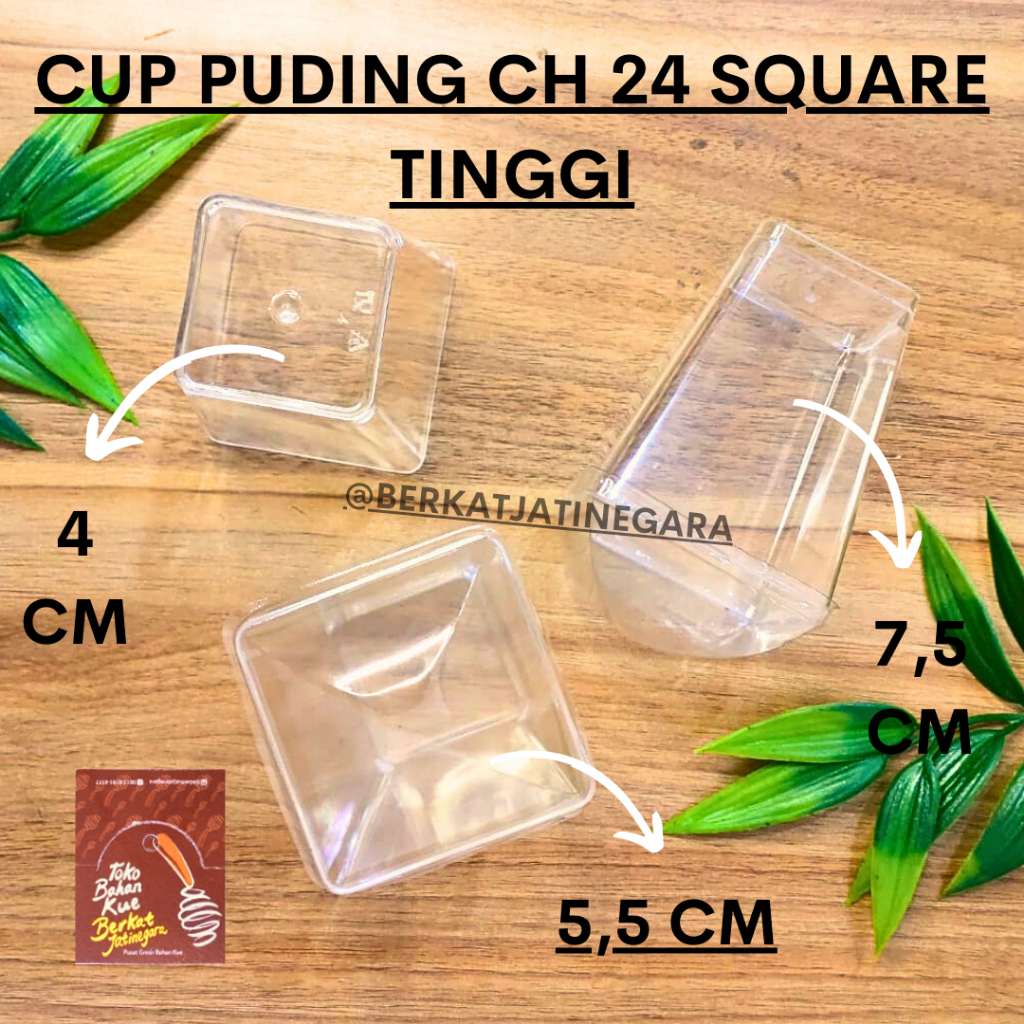 CUP PUDING CH 24 SQUARE TINGGI+TUTUP / CUP PUDING TINGGI 7,5 CM / 10 PCS