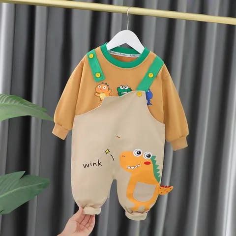 setelan lucu anak import model kodok motif waf cream ala korea usia 6 bulan - 5 tahun