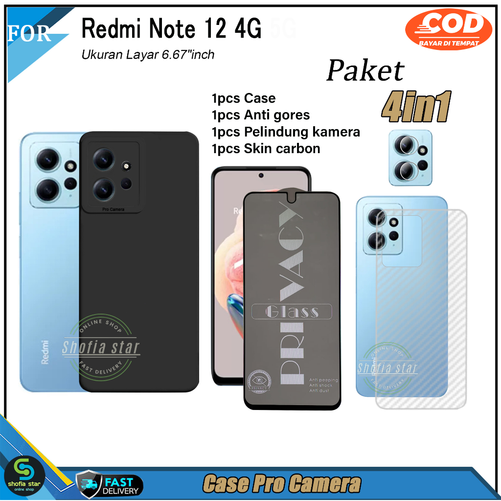 Paket 4in1 Case Redmi Note 12 4G Note 12 Pro 4G Redmi 10 5G Redmi 10 4G 2022 soft case Pro Macaron Casing