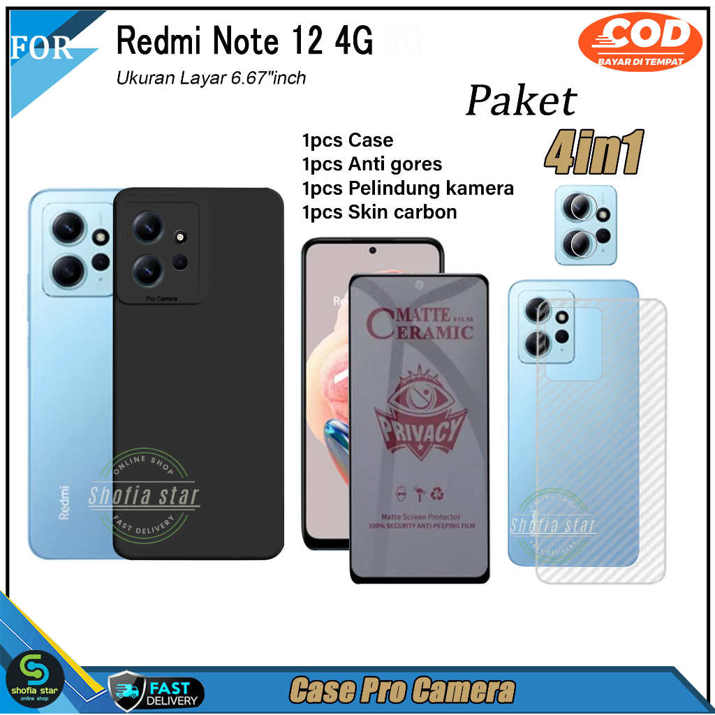 Paket 4in1 Case Redmi Note 12 4G Note 12 Pro 4G Redmi 10 5G Redmi 10 4G 2022 soft case Pro Macaron Casing