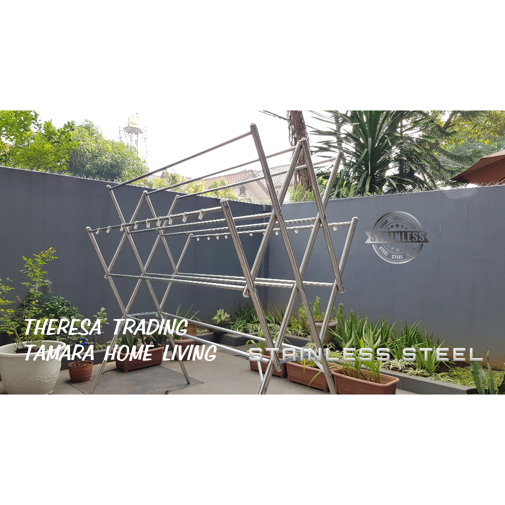 JEMURAN BAJU BESAR STAINLESS STEEL 12 PALANG JUMBO 180 CM ANTI KARAT