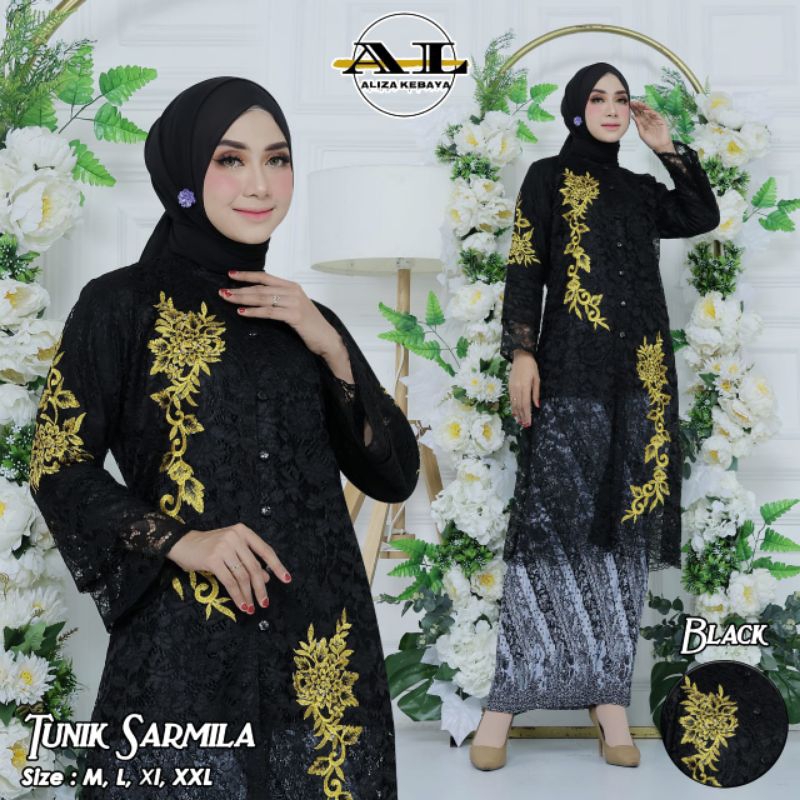 Setelan Kebaya Tunik Sarmila Warna Hitam / Kebaya Modern / Kebaya Masakini