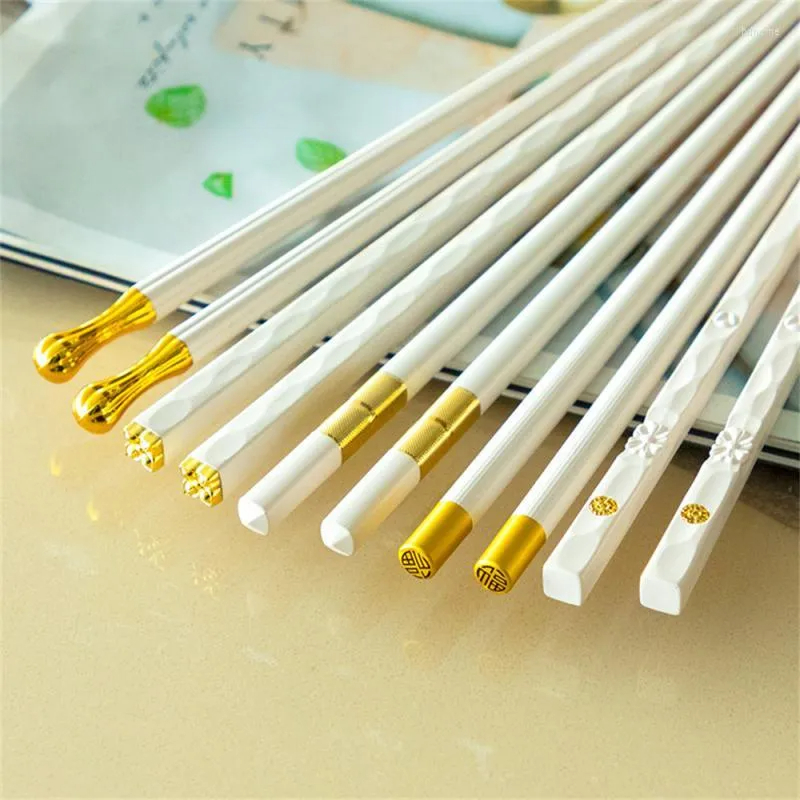 KANGJUNWEISHI Sumpit Makan Japanese Chopstick 5 Pasang - KJ-243 - White/Gold