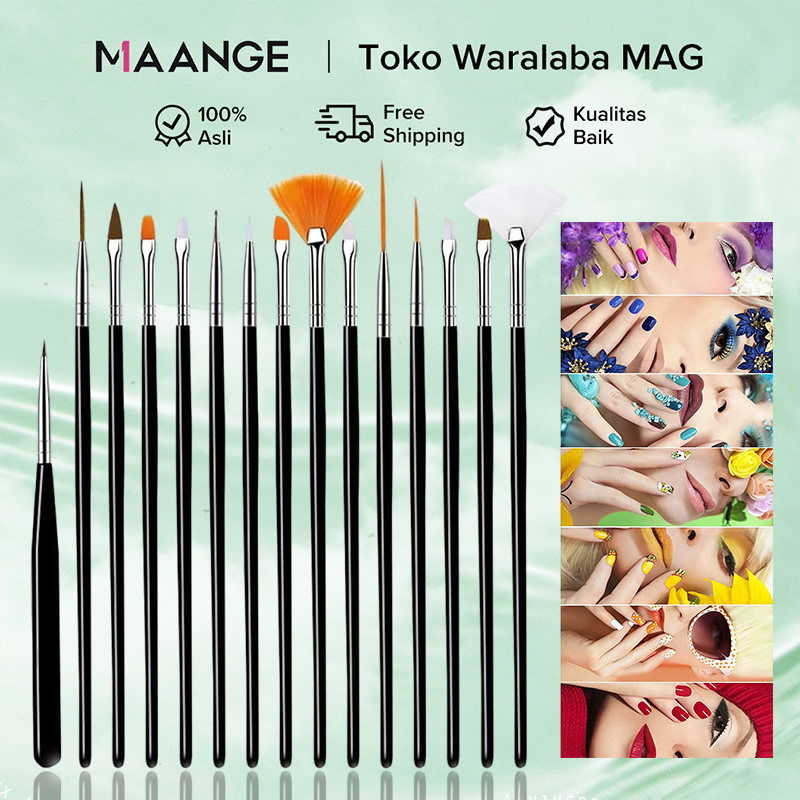 MAANGE 15pcs Nail Art Brush Set, Double Ended Fine Nail Liner Brush Dotting Pen Painting Tools for Salon at Home DIY Manicure Cake Painting Brushes 1349