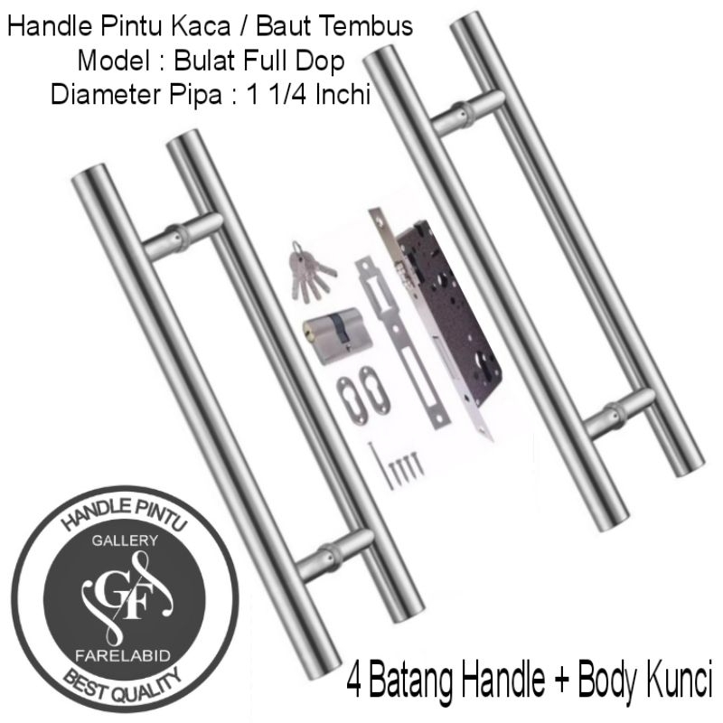 Handle Pintu Rumah Kaki Baut Tembus 80 Cm Set Kunci Tarikan Gagang Pintu Alumunium 60 Cm Pegangan Pintu Kaca Tempered Glass 45 Cm