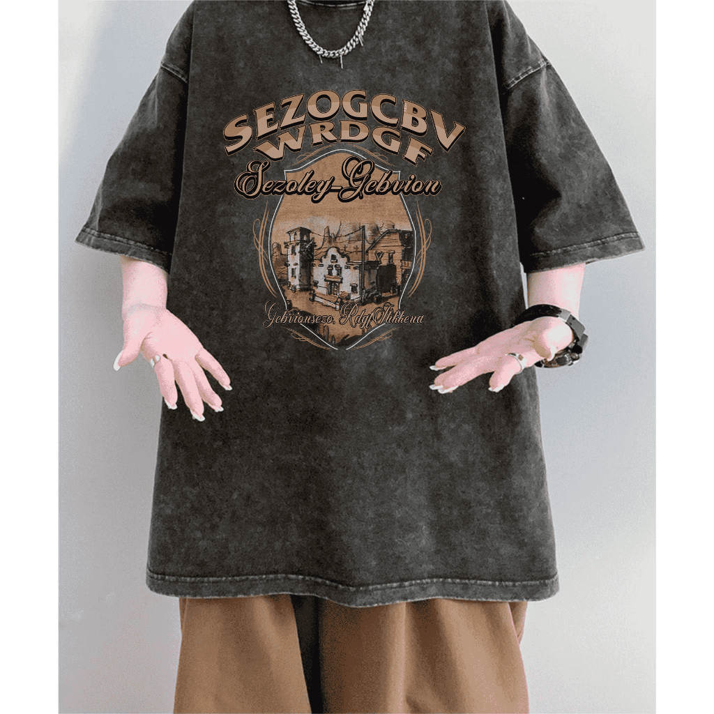 XIAOZHAINV Korean Style Retro House Pattern Washed Printing Kaos Wanita A0713/Atasan Wanita Terbaru