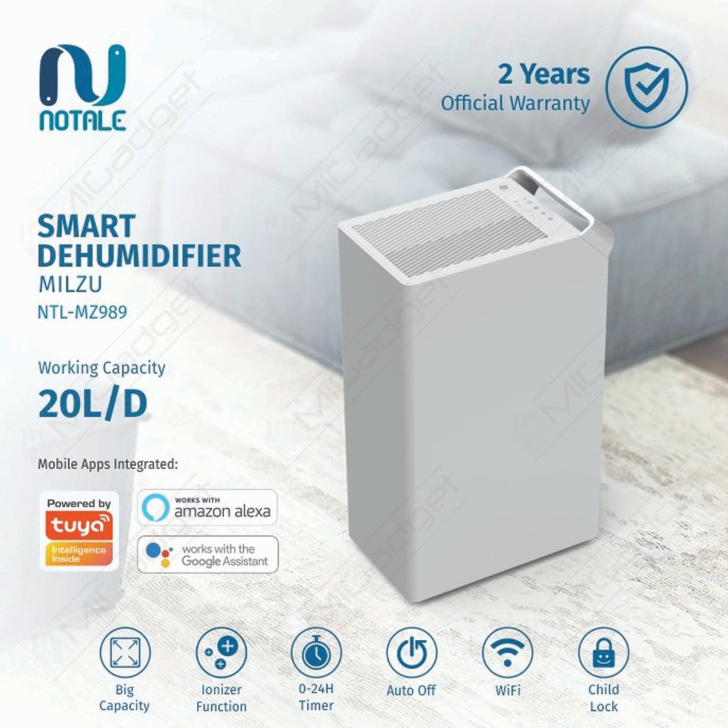 Notale Milzu Smart Dehumidifier 20L/Hari Fitur WiFi dan Perintah Suara