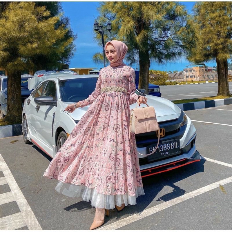 preloved dress motif pink