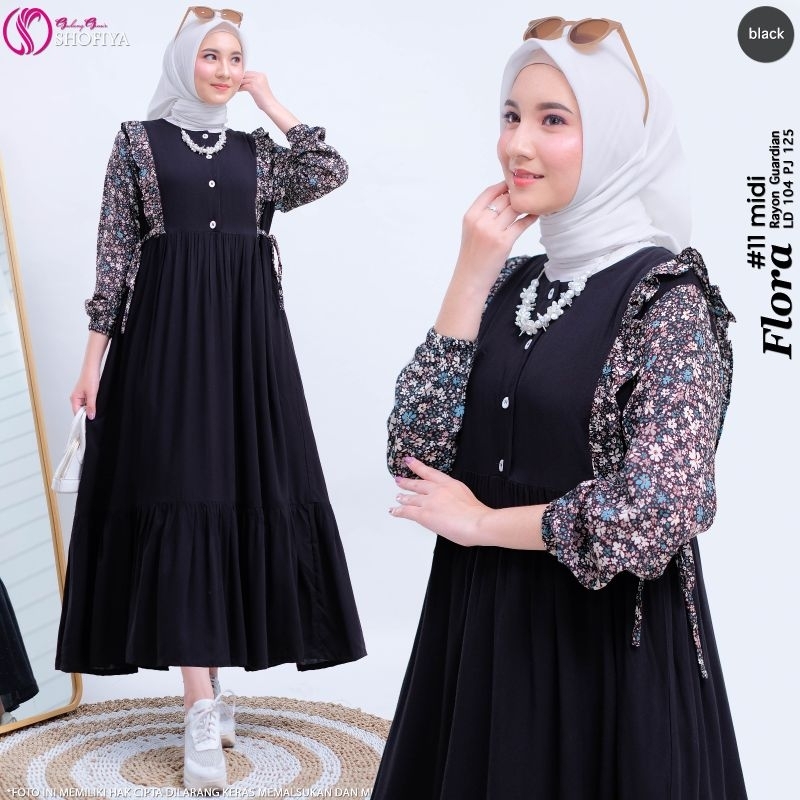 [READY] FLORA DRESS BY SHOFIYA GAMIS KOMBINASI BUNGA