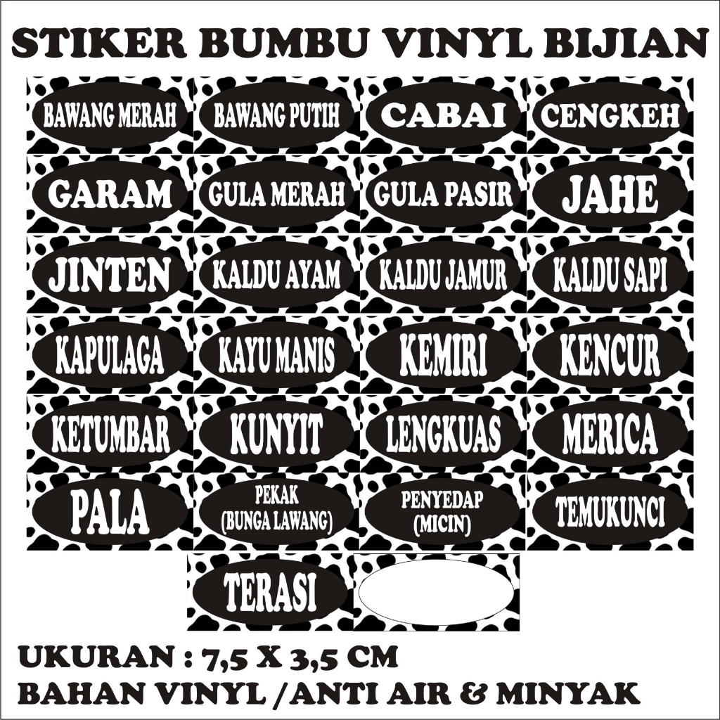 

(KODE S18 ) STIKER BUMBU|LABEL BUMBU|STIKER BUMBU DAPUR|NAMA BUMBU|BUMBU DAPUR|BUMBU REMPAH|STIKER WATERPROOF|STIKER TAHAN AIR DAN MINYAK