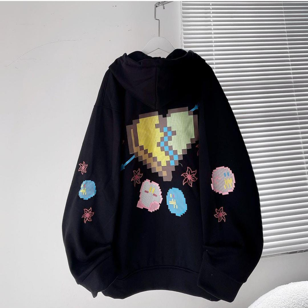 PIXEL HEART STARS ZIPPER JACKET OUTWEAR WANITA OVERSIZE JAKET HODIE (IC)