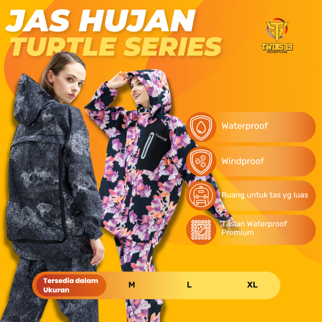 Jas Hujan Turtle Backpack Series Twins19 Mantel Mantol Cewek Cowok Pria Wanita