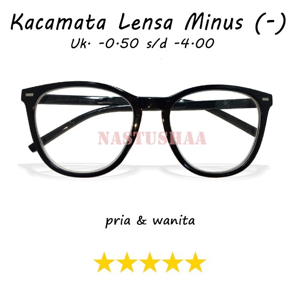 Kacamata Minus Model Oval Oversize Tersedia Ukuran -0.50 s/d -4.00 Frame Hitam Bahan Plastik  FREECASE