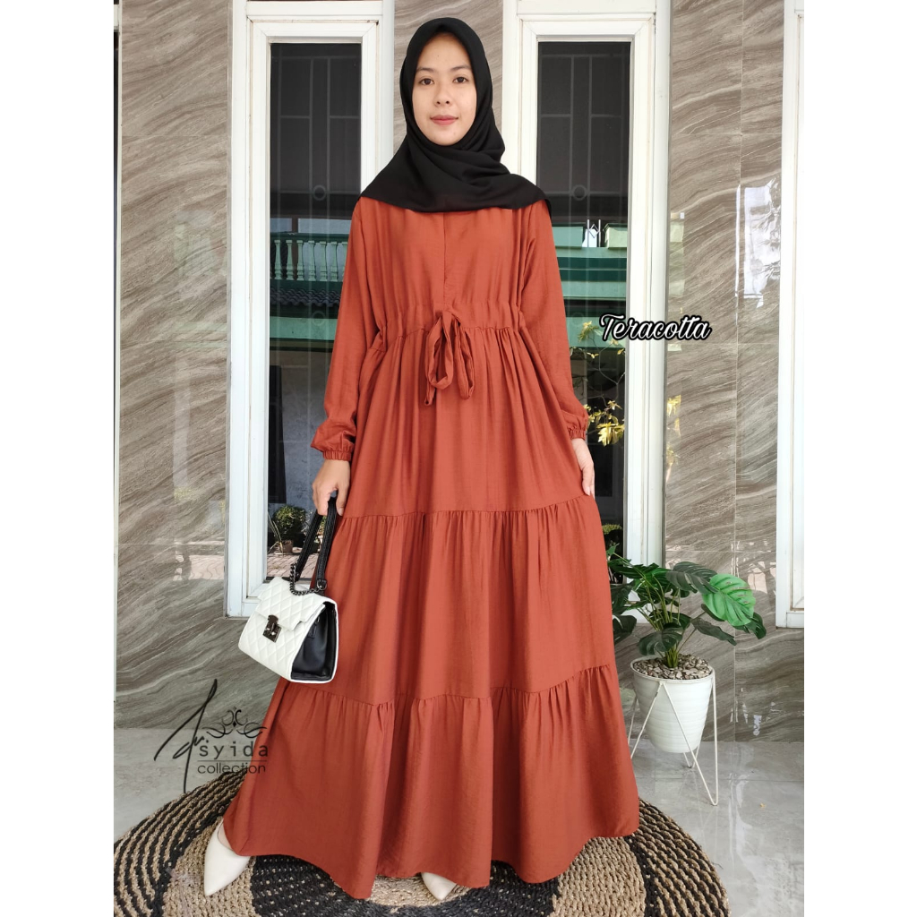 Gamis Dress RUBBY Susun Pollo Linen Polos Terbaru