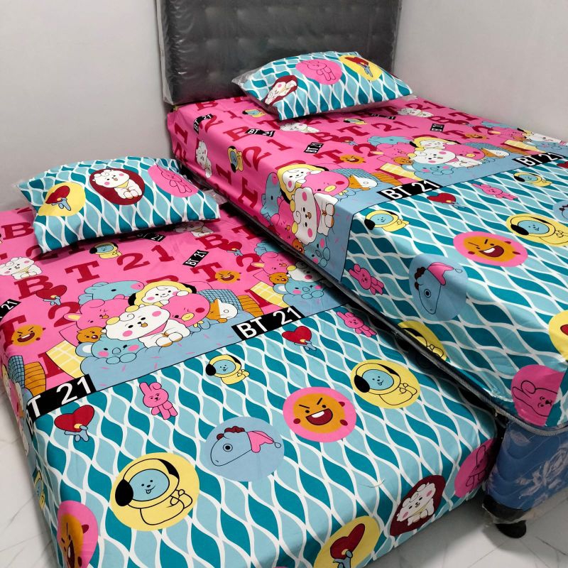 BED SORONG | SPREI SORONG NON RUMBAI BT21/BTS(Kemasan Tas)