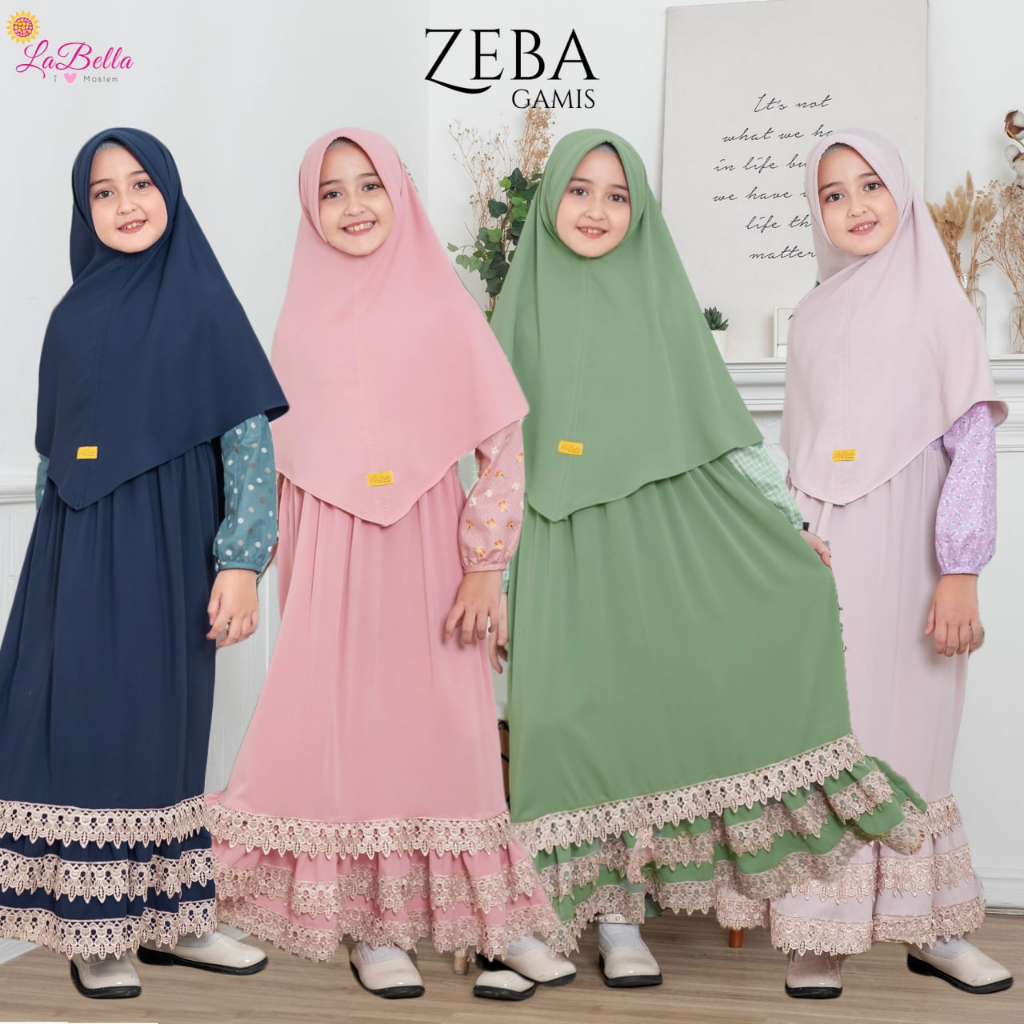 Labella ZEBA Baju Pesta Gamis Renda Anak Set Jilbab