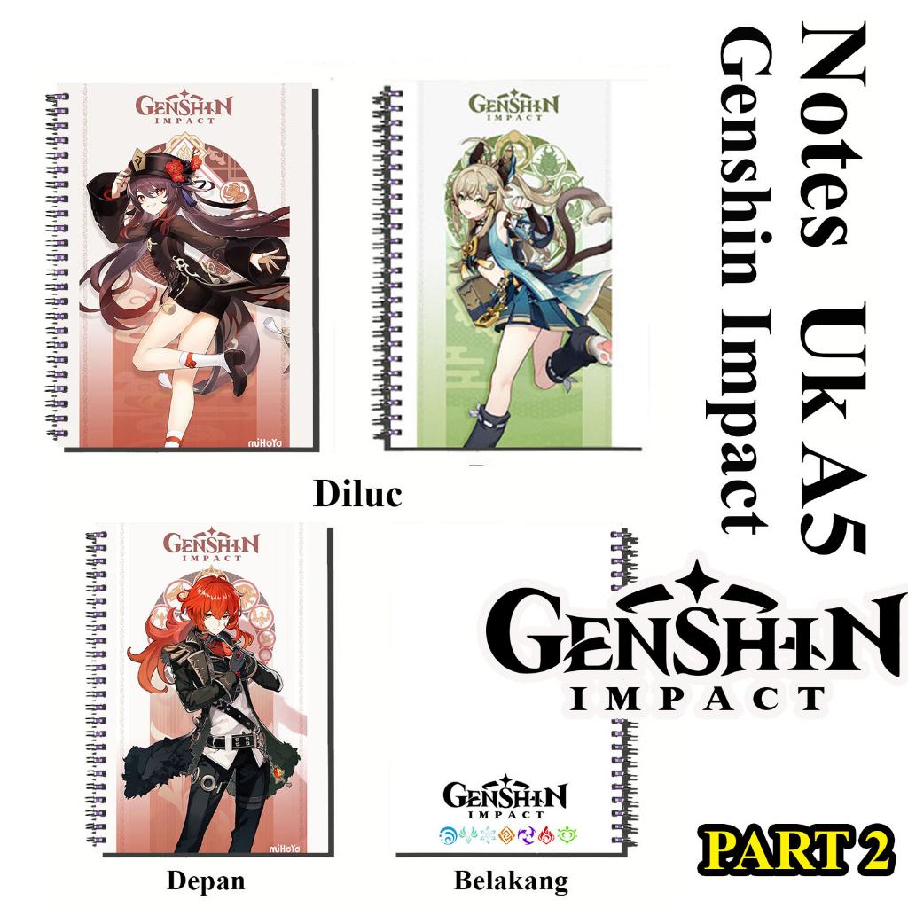 

jurnal / note book / buku catatan / anime game genshin impact uk a5 full colour jilid spiral murah part 2