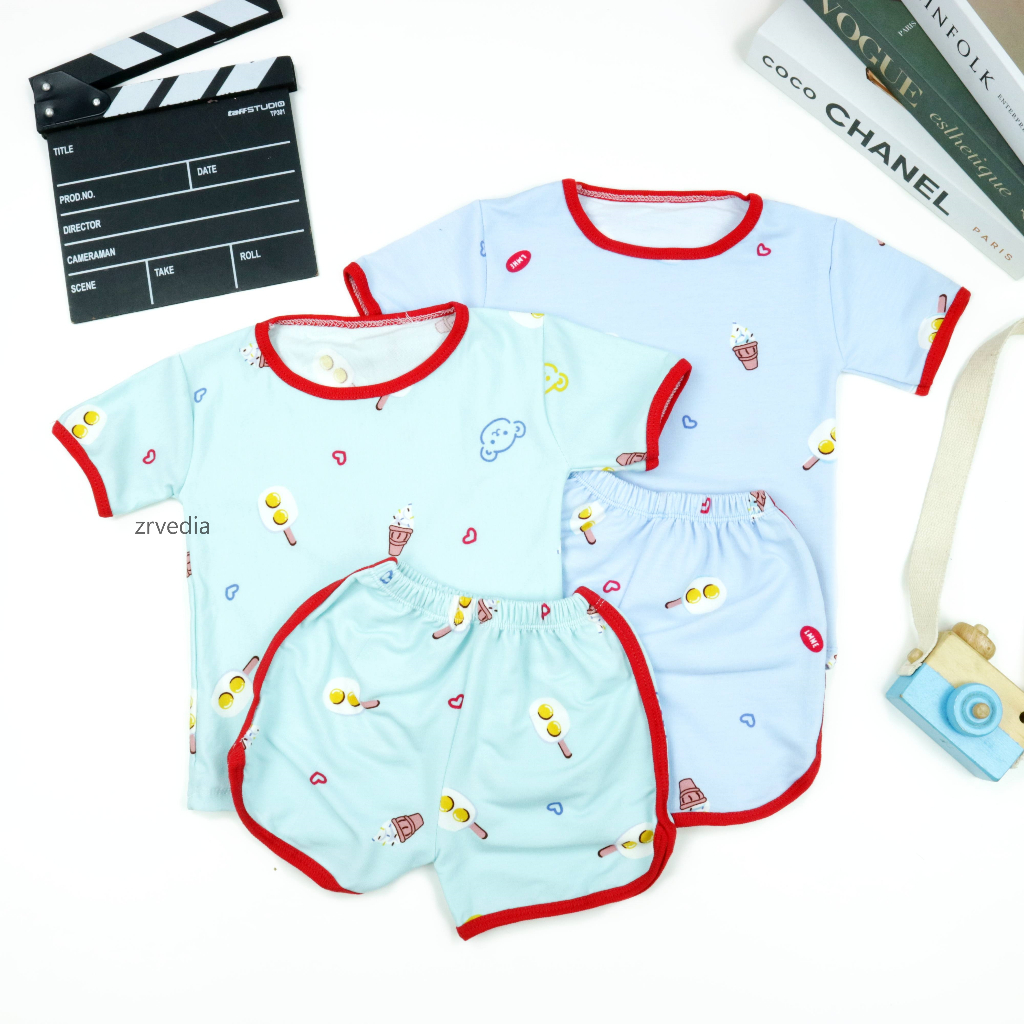 [MOTIF] Setelan Chuba Chups Bayi / Set Baby Laki Perempuan Stelan Baju Tidur Pajamas Unisex Polos Pendek Adem 6-12 Bulan kiosbalitaaprilia