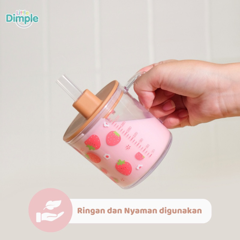 Little Dimple Multipurpose Cup MILK CUP Gelas Tritan Latihan Minum Bayi MPASI Gelas Susu Bayi + UKUR Takaran + Sedotan 6M+ 240ml