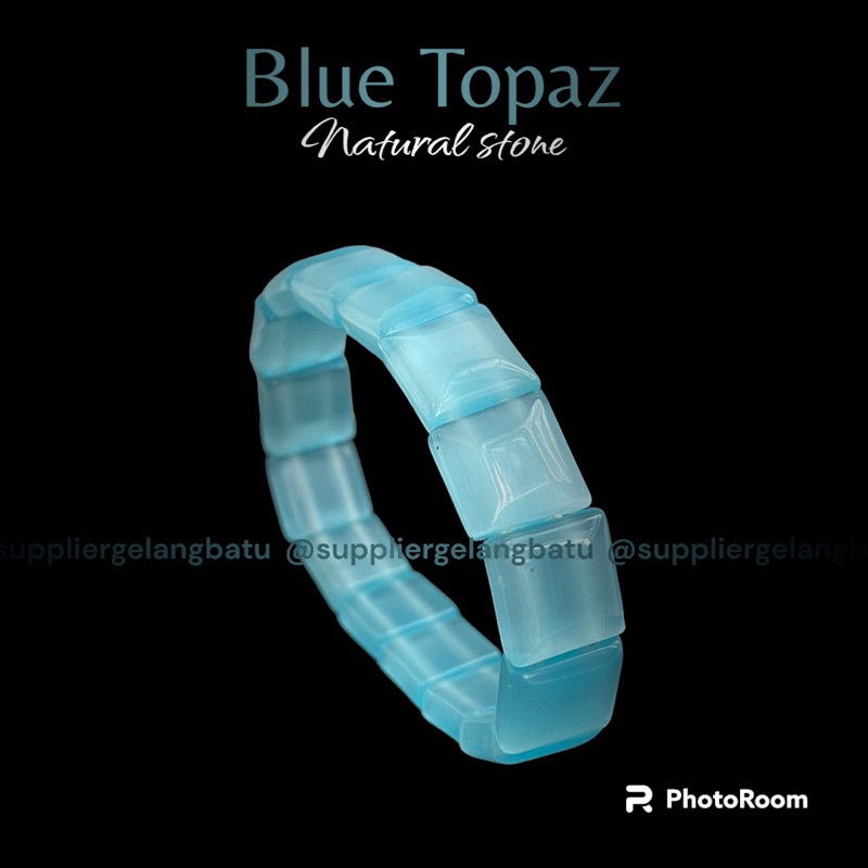 Gelang Blue Topaz Batu Alam Natural Akik Asli biru Fashion Wanita Pria aquamarine